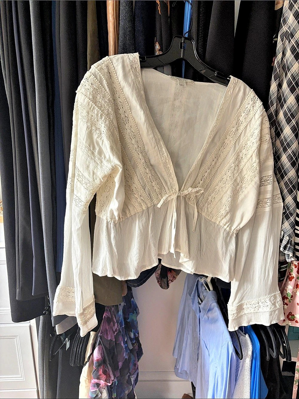 Free People White Linen Tie-Front Blouse Size Medium